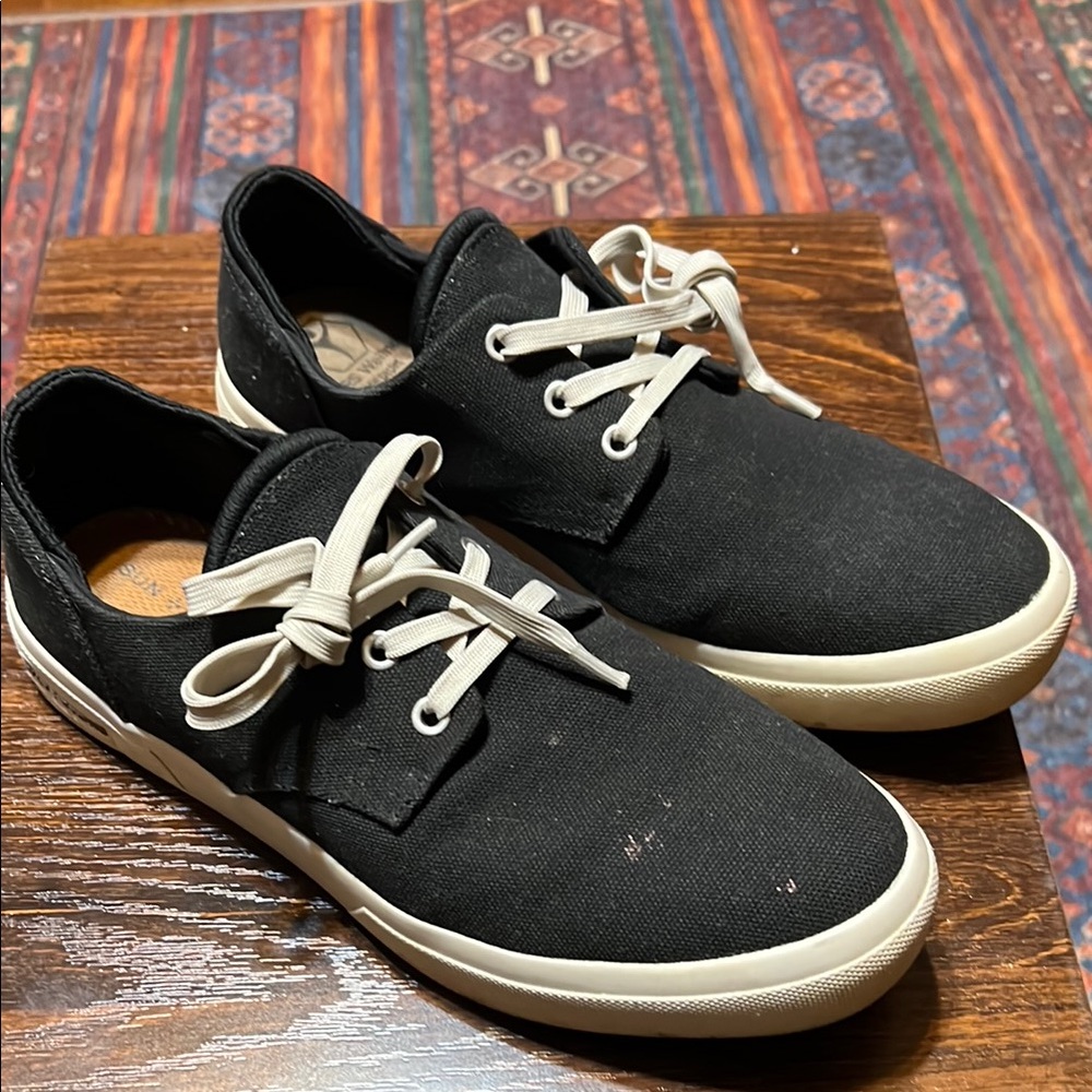 Sun + Stone Black Canvas Sneakers with Cream Accents
